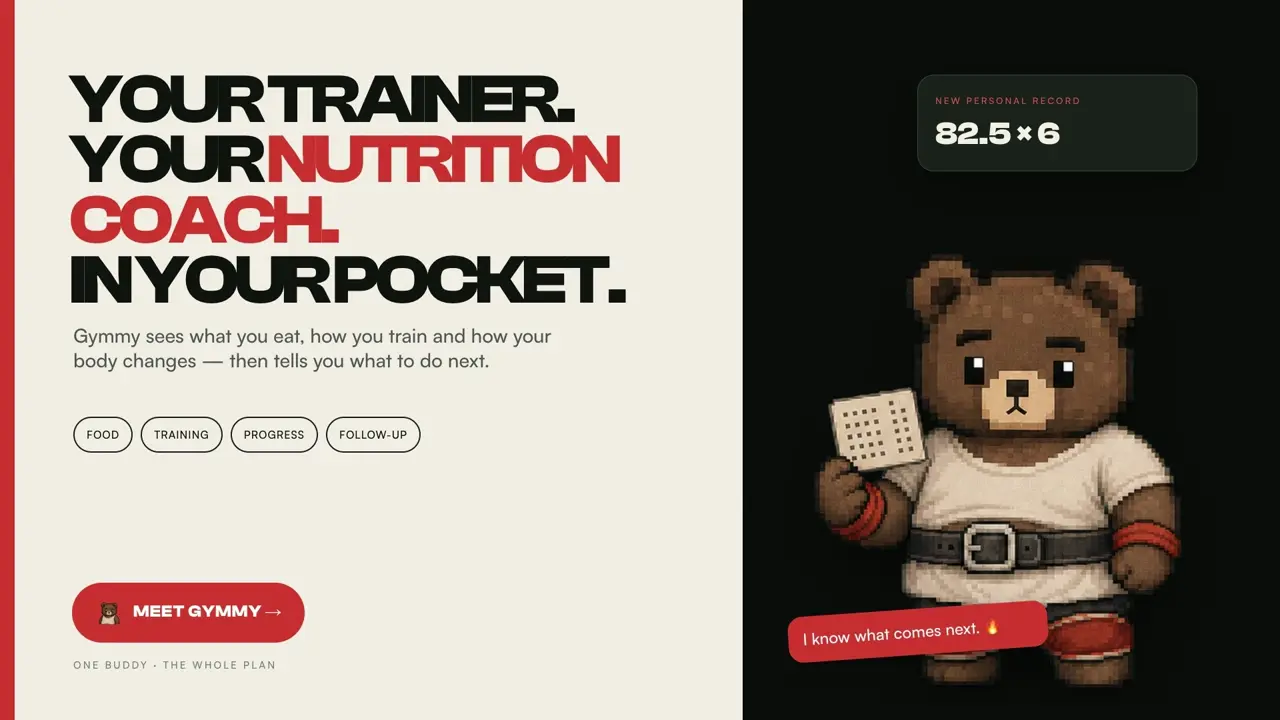 Gymmy connects food, training and follow-up inside Telegram