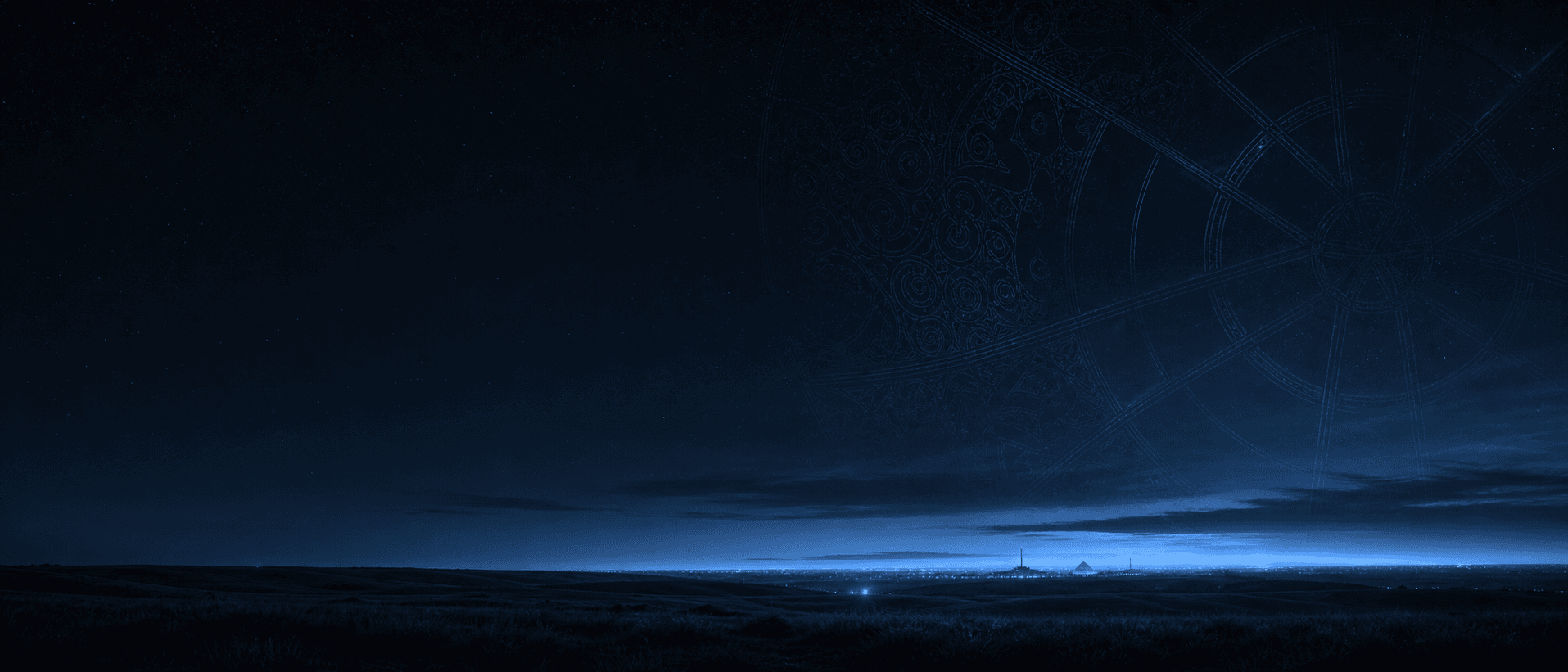 A cobalt-lit night horizon across the Kazakh steppe